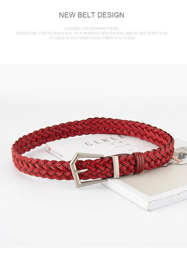 Women's Handwoven Belt Black Brown Punch Free European American High End Decorative — feature 15