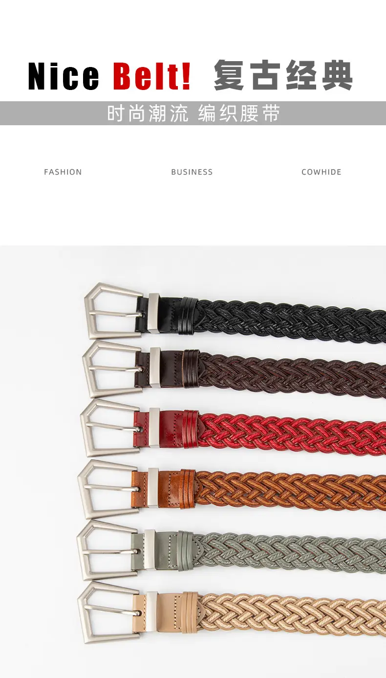 Women's Handwoven Belt Black Brown Punch Free European American High End Decorative — feature 3