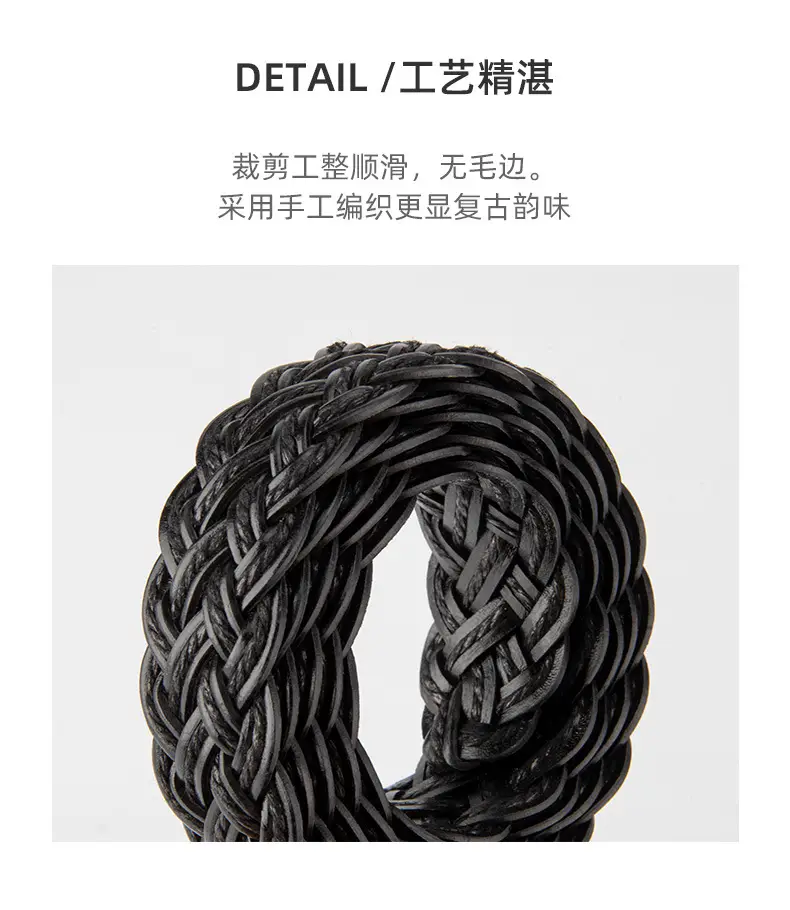 Women's Handwoven Belt Black Brown Punch Free European American High End Decorative — feature 7