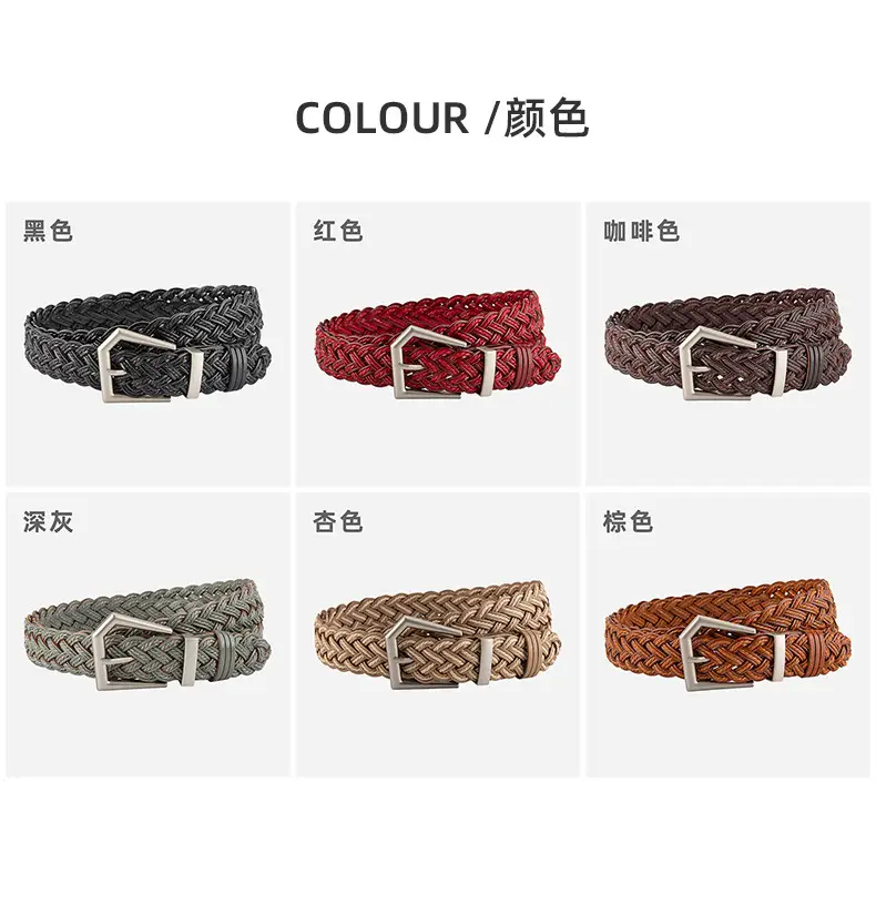 Women's Handwoven Belt Black Brown Punch Free European American High End Decorative — feature 8