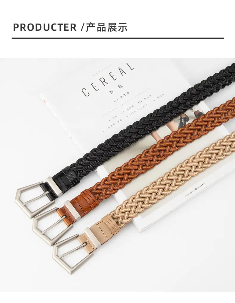 Women's Handwoven Belt Black Brown Punch Free European American High End Decorative — feature 9