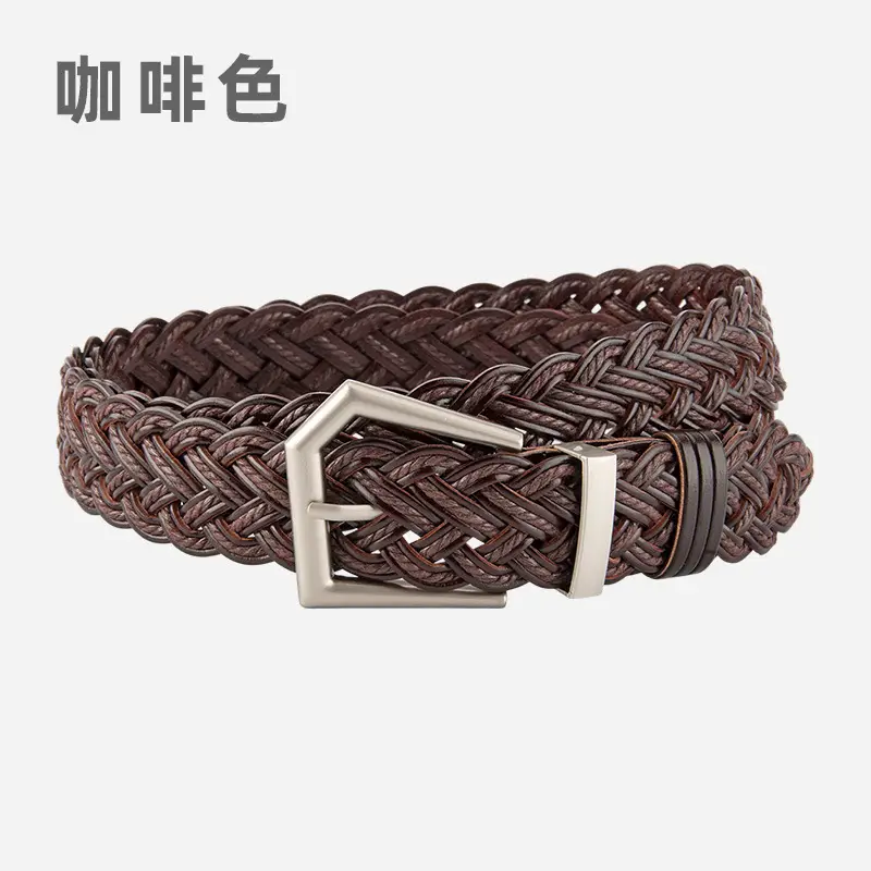 Women's Handwoven Belt Black Brown Punch Free European American High End Decorative
