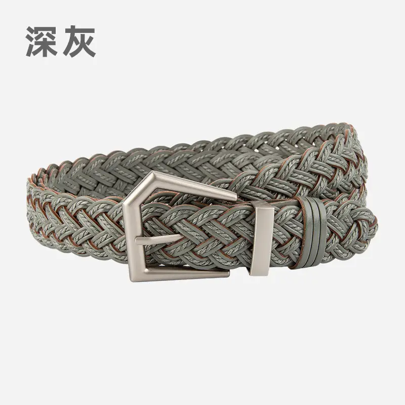 Women's Handwoven Belt Black Brown Punch Free European American High End Decorative