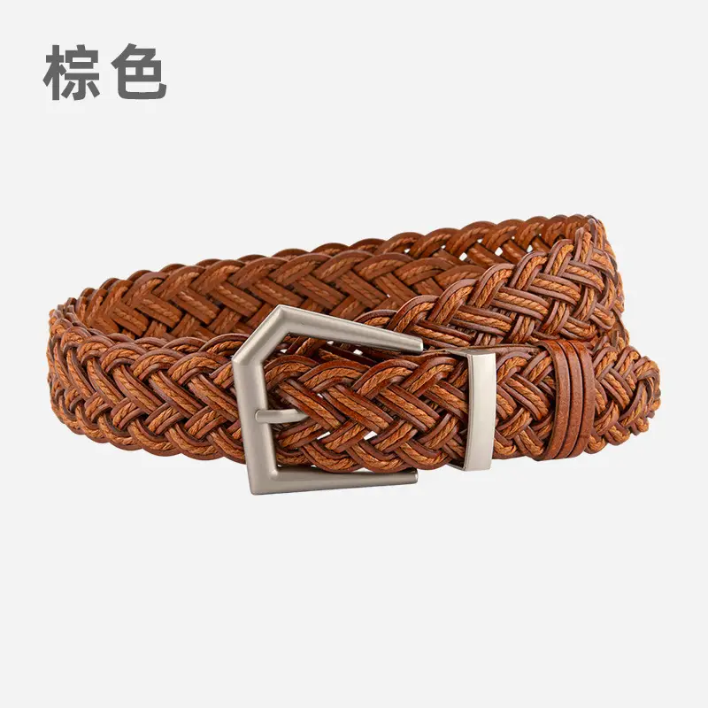 Women's Handwoven Belt Black Brown Punch Free European American High End Decorative