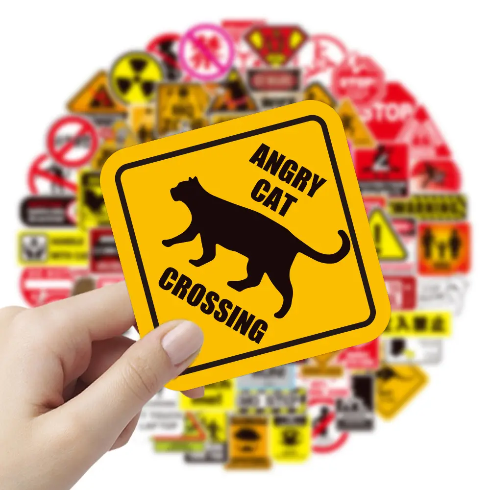 100Pcs Warning Sign Stickers Danger Prohibition Signs Notebook Motorcycle Mobile Phone Graffiti Children Stickers Lot