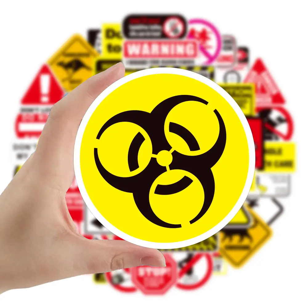 100Pcs Warning Sign Stickers Danger Prohibition Signs Notebook Motorcycle Mobile Phone Graffiti Children Stickers Lot