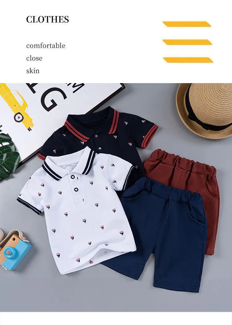 Boys Polo Short Suit Kids Summer Two Piece Set — feature 2