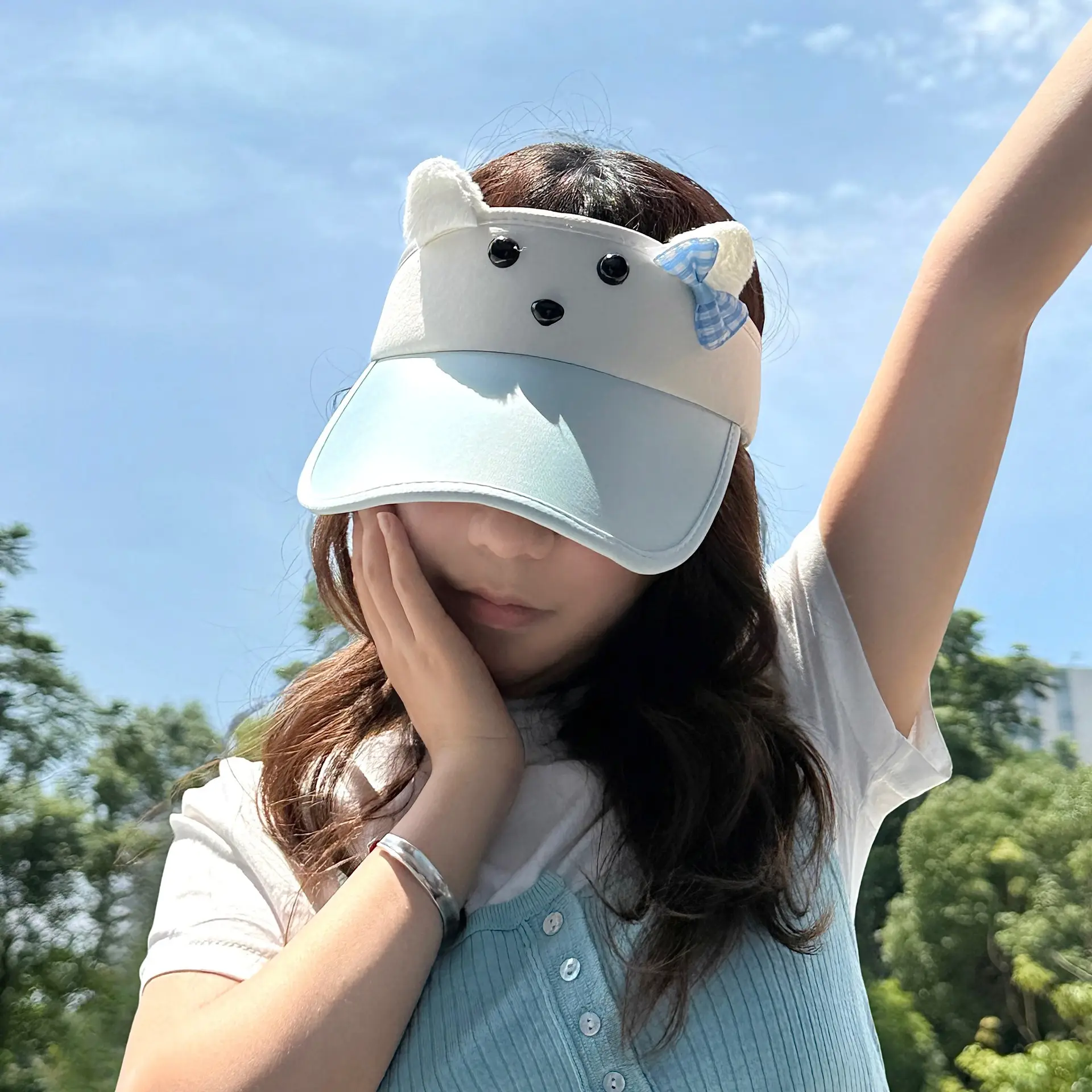 Cute Cartoon Sun Hat for Girls Light Blue Peaked Cap — feature 13