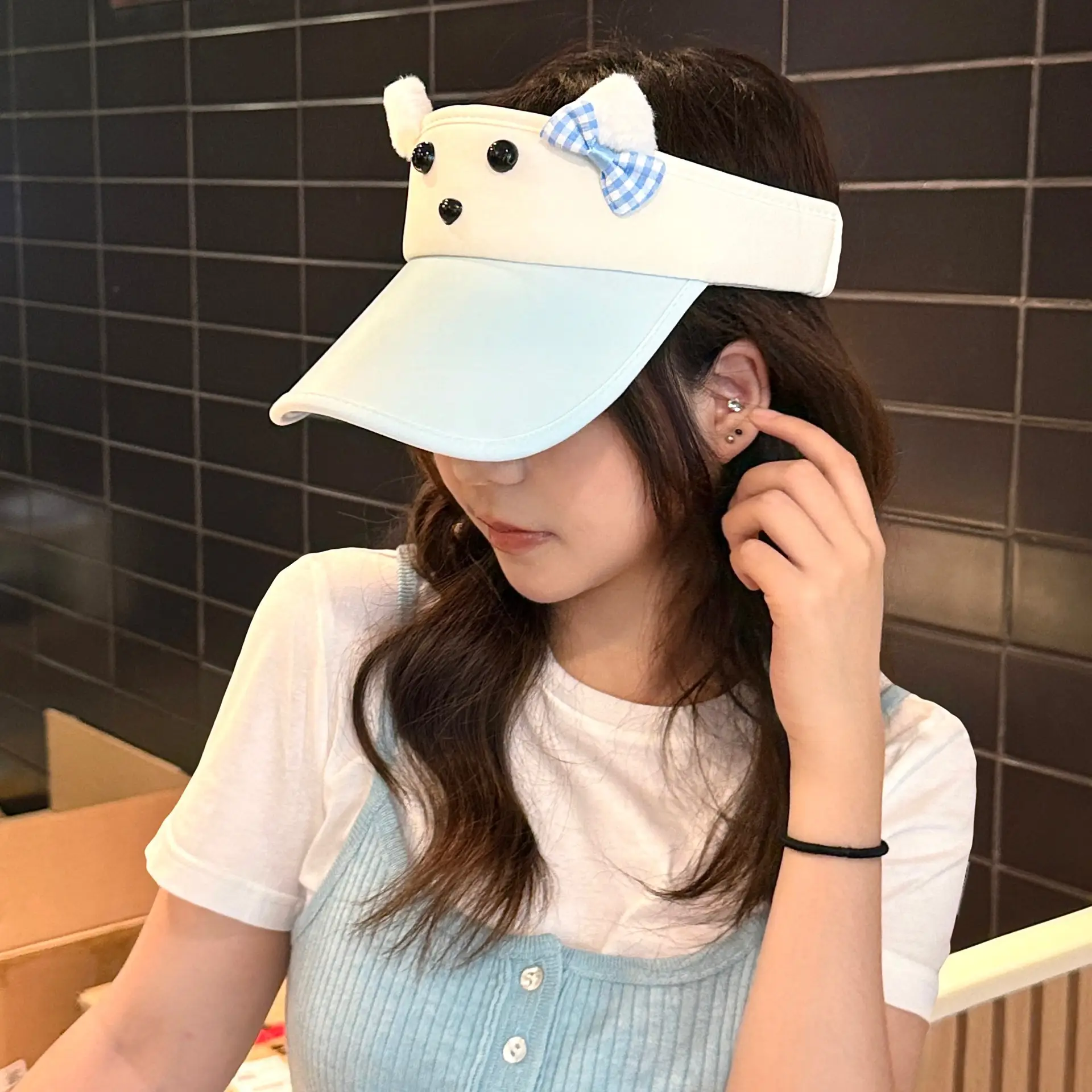 Cute Cartoon Sun Hat for Girls Light Blue Peaked Cap — feature 22