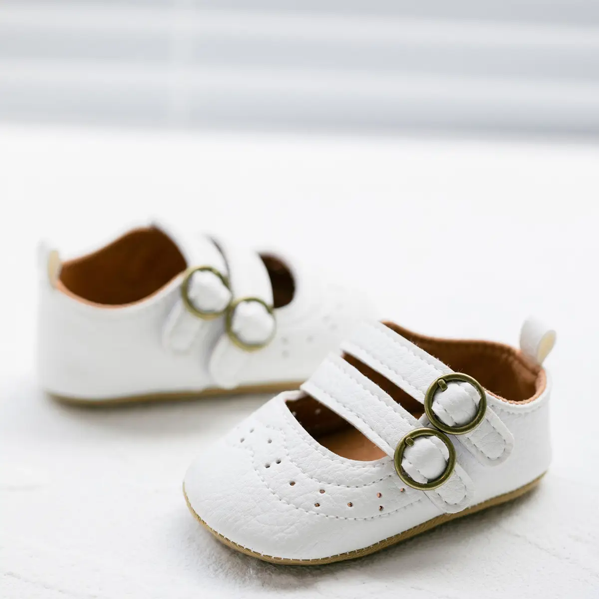 White PU Rubber Baby Shoes for Toddler Girls