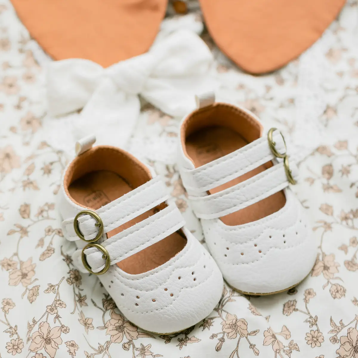 White PU Rubber Baby Shoes for Toddler Girls
