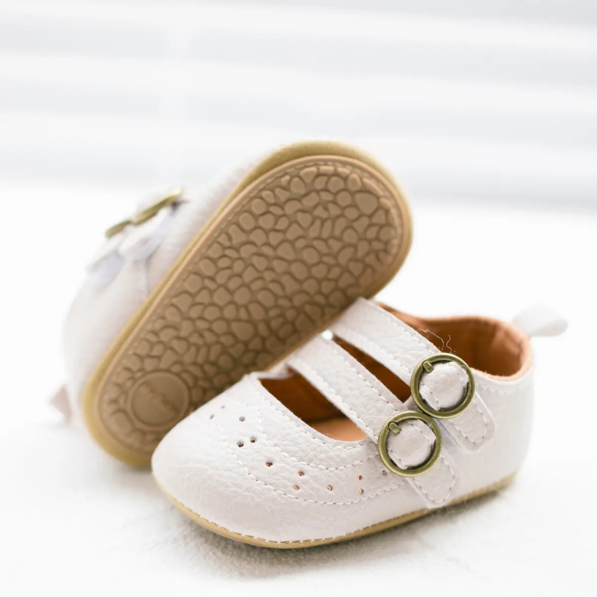 White PU Rubber Baby Shoes for Toddler Girls