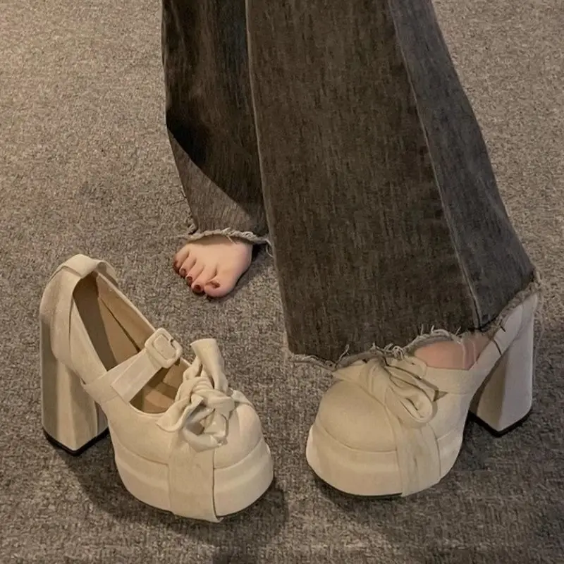 Popular Bow Thick Heel Mary Jane Shoes for Women 2024 Summer New Style Gentle Thick Sole with Skirt High Heels - Image 6