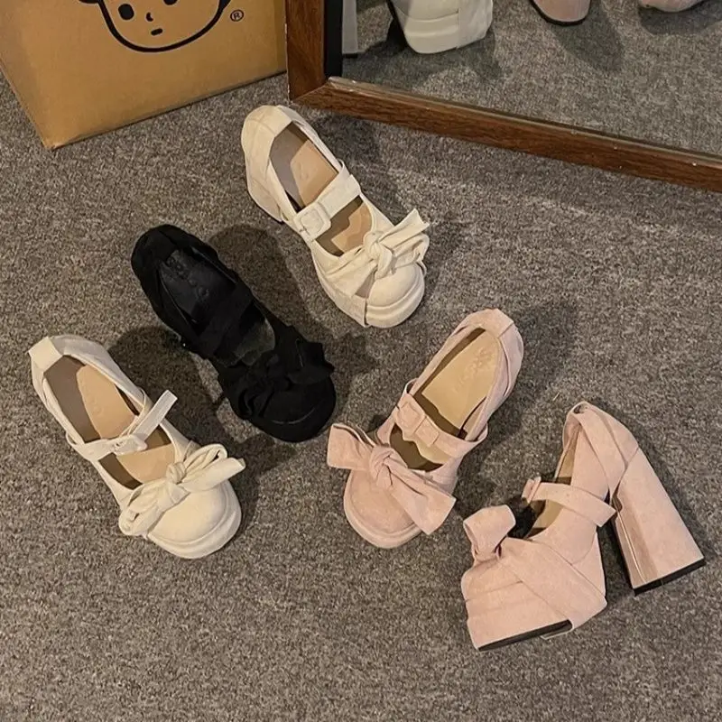 Popular Bow Thick Heel Mary Jane Shoes for Women 2024 Summer New Style Gentle Thick Sole with Skirt High Heels — feature 12