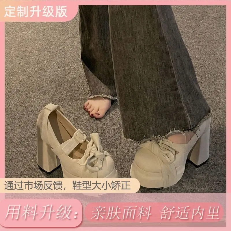 Popular Bow Thick Heel Mary Jane Shoes for Women 2024 Summer New Style Gentle Thick Sole with Skirt High Heels — feature 18