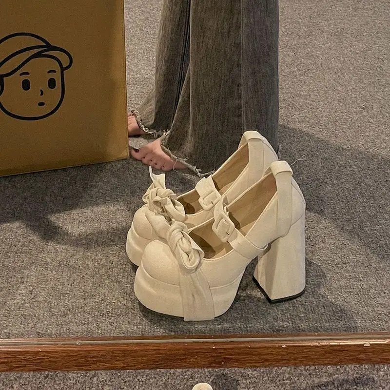 Popular Bow Thick Heel Mary Jane Shoes for Women 2024 Summer New Style Gentle Thick Sole with Skirt High Heels - Image 2