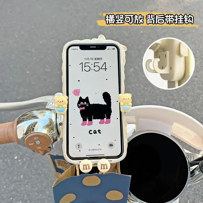 Electric Bike Mobile Phone Holder Pink & Green with Cute Bear Design