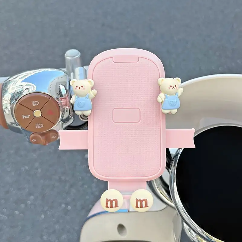Electric Bike Mobile Phone Holder Pink & Green with Cute Bear Design