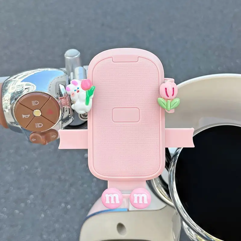 Electric Bike Mobile Phone Holder Pink & Green with Cute Bear Design