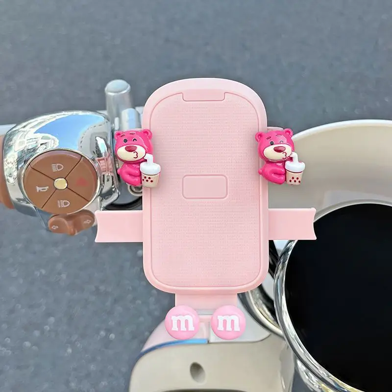 Electric Bike Mobile Phone Holder Pink & Green with Cute Bear Design