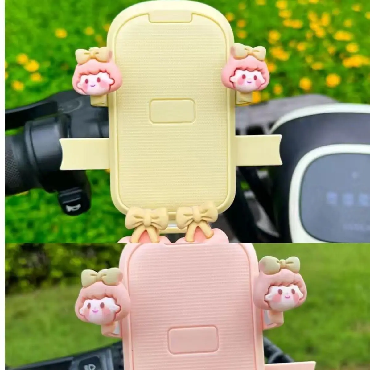 Electric Bike Mobile Phone Holder Pink & Green with Cute Bear Design