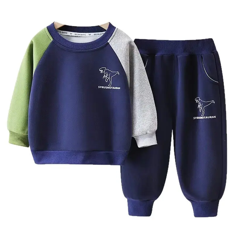 Spring Boys 2-Piece Suit Gray Blue Patchwork Sleeve T-Shirt - Image 5