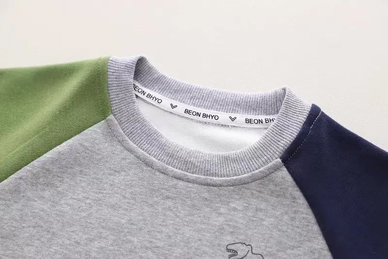 Spring Boys 2-Piece Suit Gray Blue Patchwork Sleeve T-Shirt — feature 5