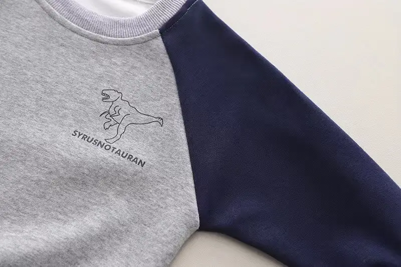 Spring Boys 2-Piece Suit Gray Blue Patchwork Sleeve T-Shirt — feature 8