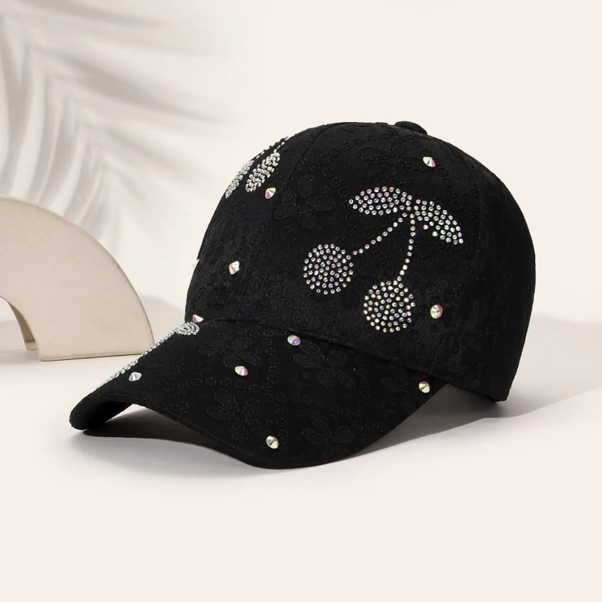 Black Lace Diamond Butterfly Cap for Women