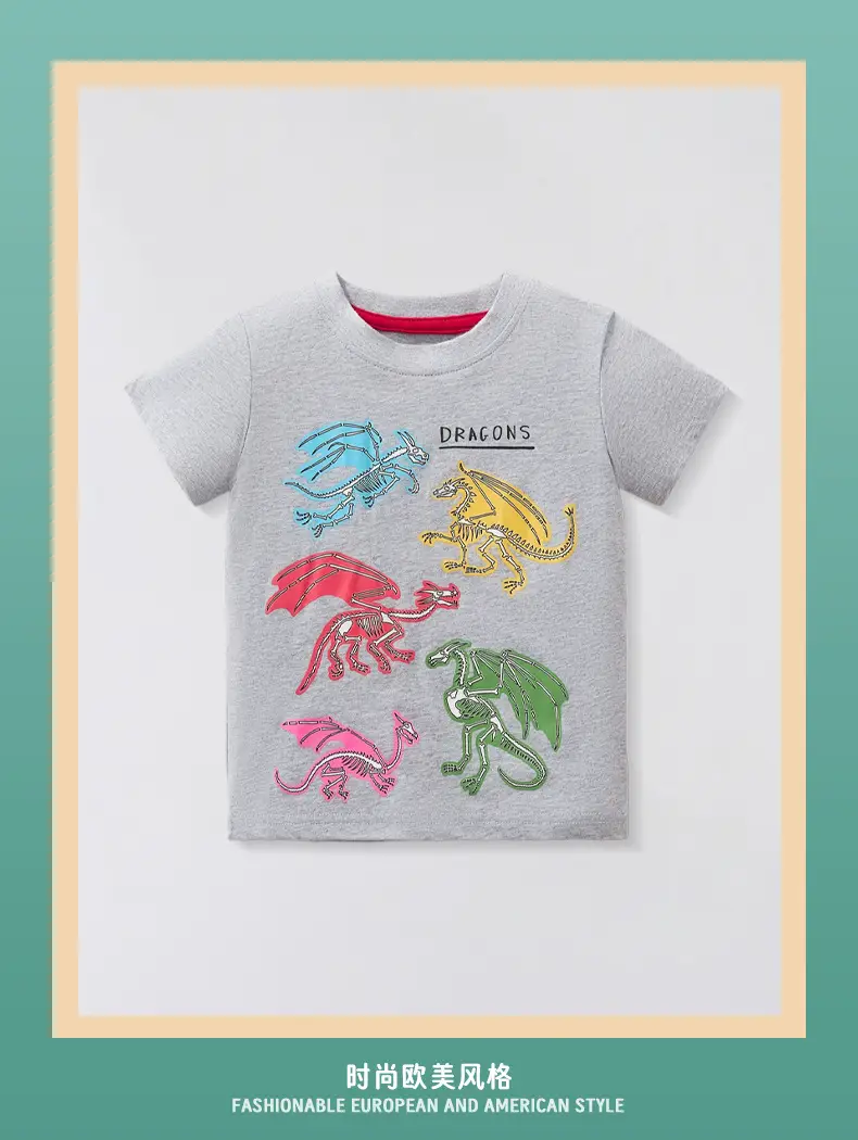 Boys Cartoon Dragon T-Shirt Grey 2025 Summer — feature 2