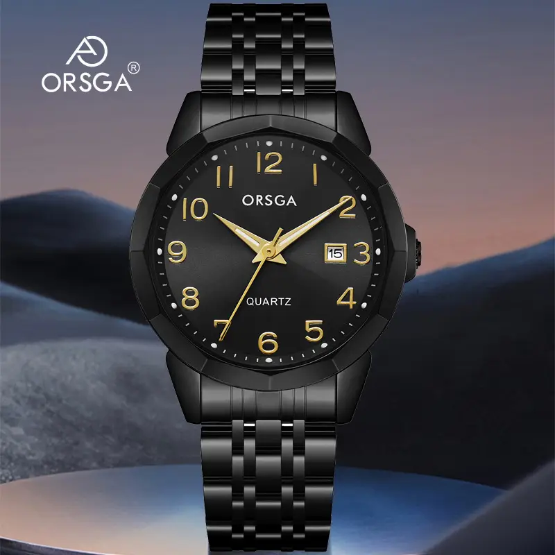 Orsga Black Leather Quartz Watch for Men - Image 29