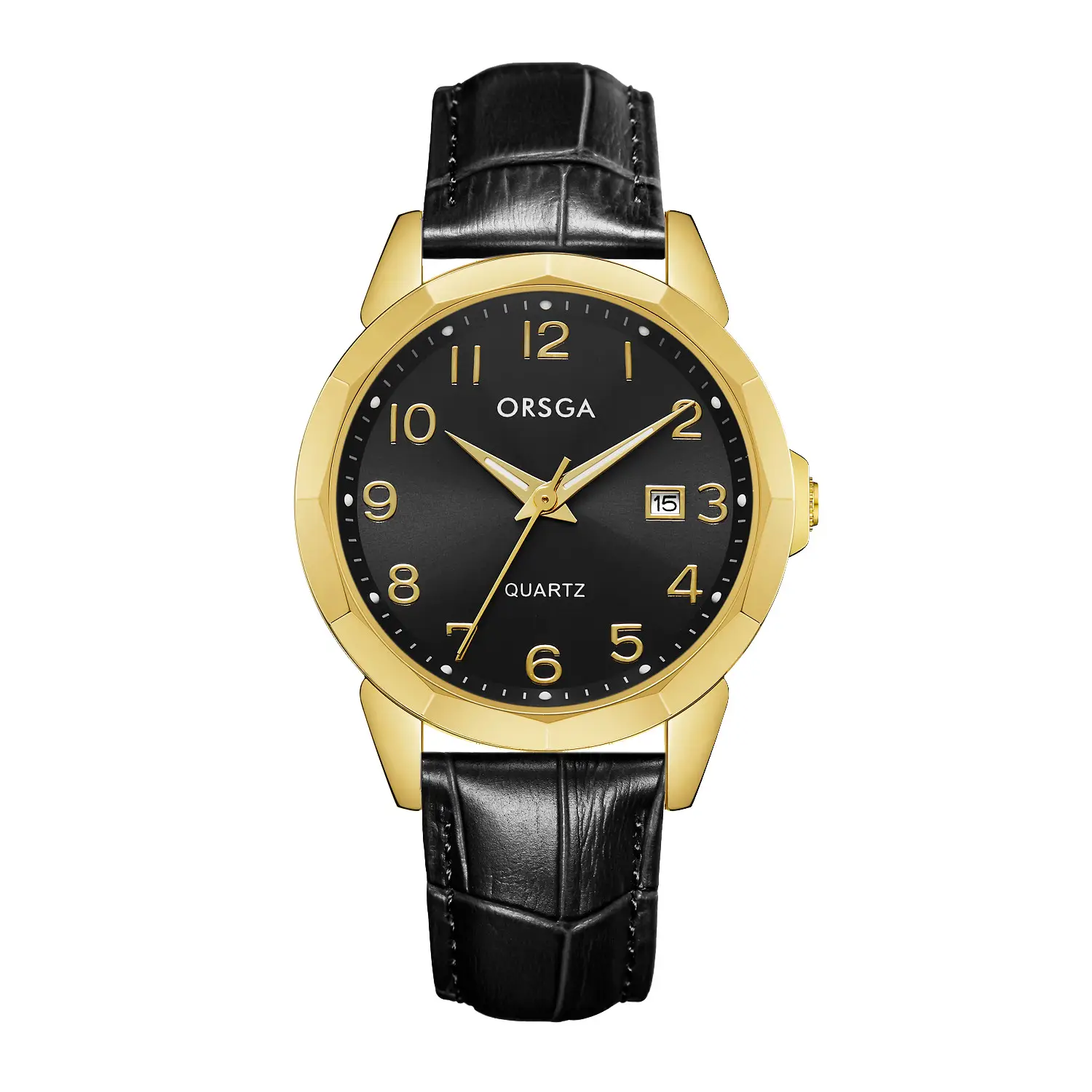 Orsga Black Leather Quartz Watch for Men - Image 21