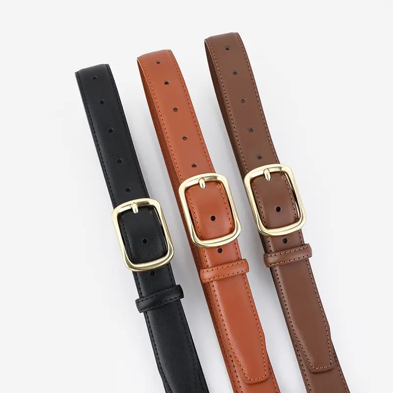 Women's Genuine Leather Retro Belt Tan with Gold Buckle - Image 10
