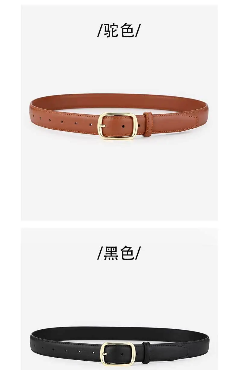Women's Genuine Leather Retro Belt Tan with Gold Buckle — feature 10