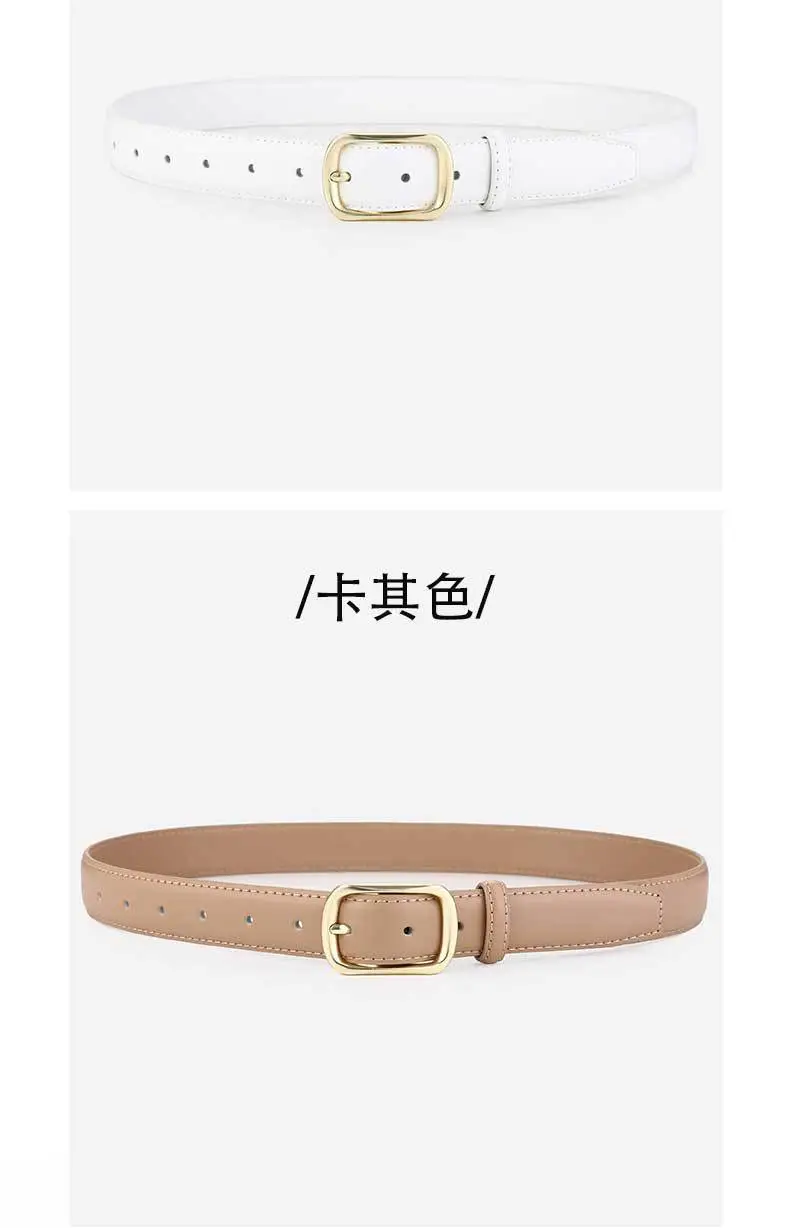 Women's Genuine Leather Retro Belt Tan with Gold Buckle — feature 12