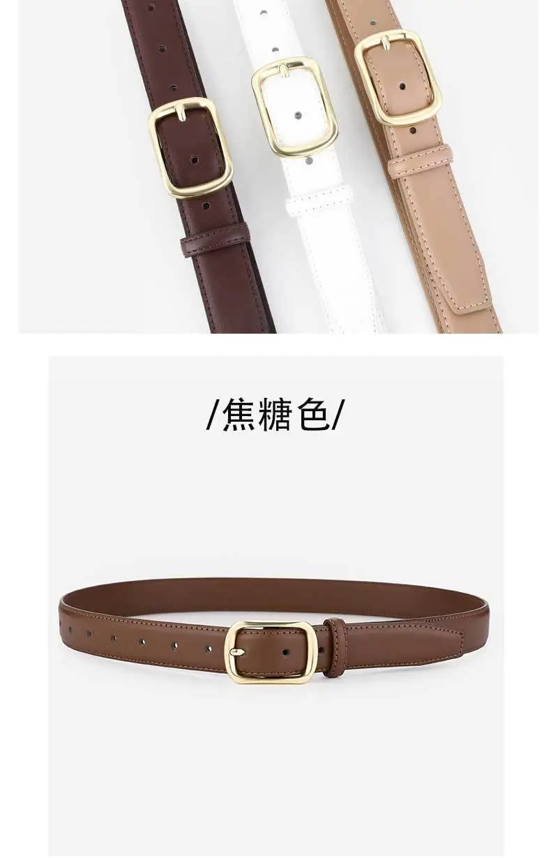 Women's Genuine Leather Retro Belt Tan with Gold Buckle — feature 9