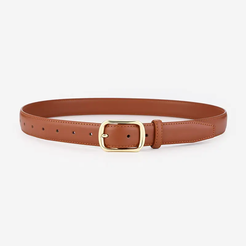 Women's Genuine Leather Retro Belt Tan with Gold Buckle - Image 2