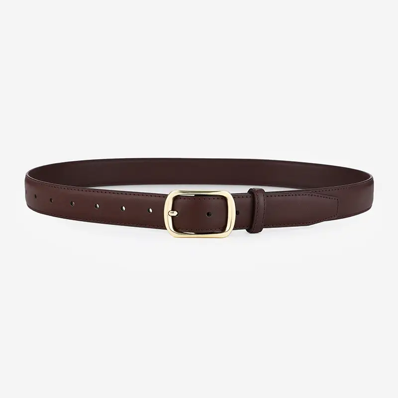 Women's Genuine Leather Retro Belt Tan with Gold Buckle - Image 3