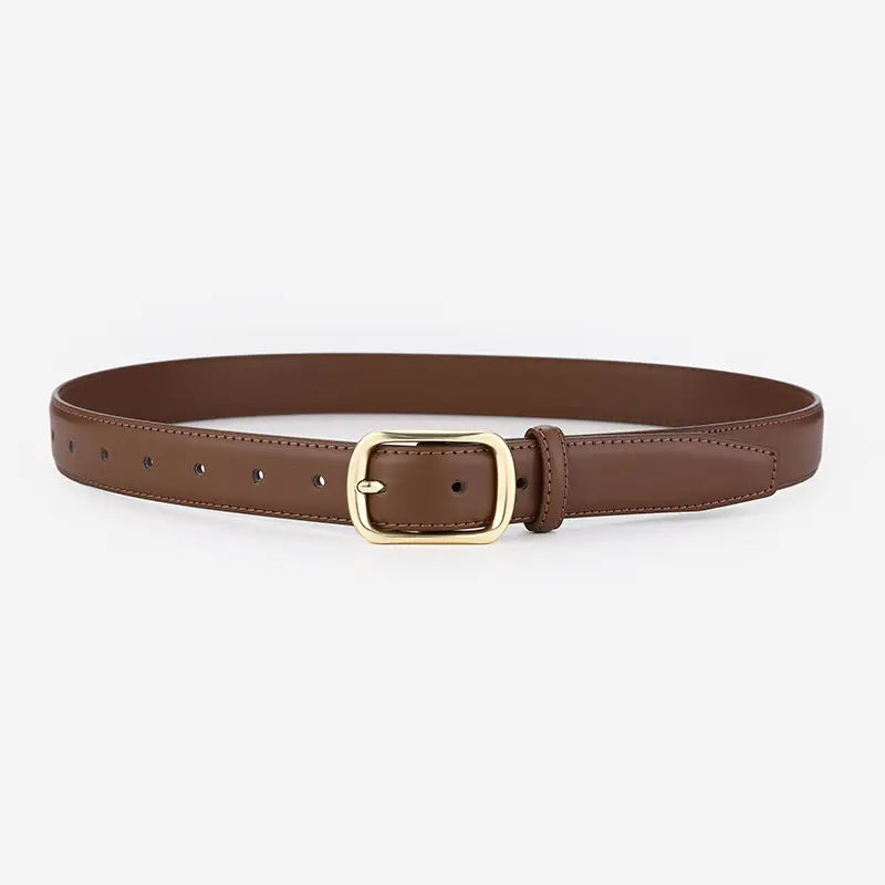 Women's Genuine Leather Retro Belt Tan with Gold Buckle - Image 4