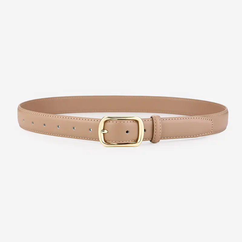 Women's Genuine Leather Retro Belt Tan with Gold Buckle - Image 5