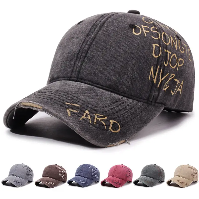 American Retro Washed Distressed Letter Graffiti Duckbill Cap Unisex Curved Brim Sun Hat Versatile Baseball Cap - Image 6