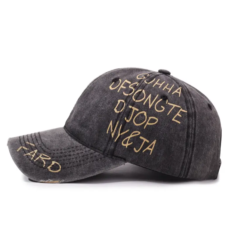 American Retro Washed Distressed Letter Graffiti Duckbill Cap Unisex Curved Brim Sun Hat Versatile Baseball Cap - Image 7