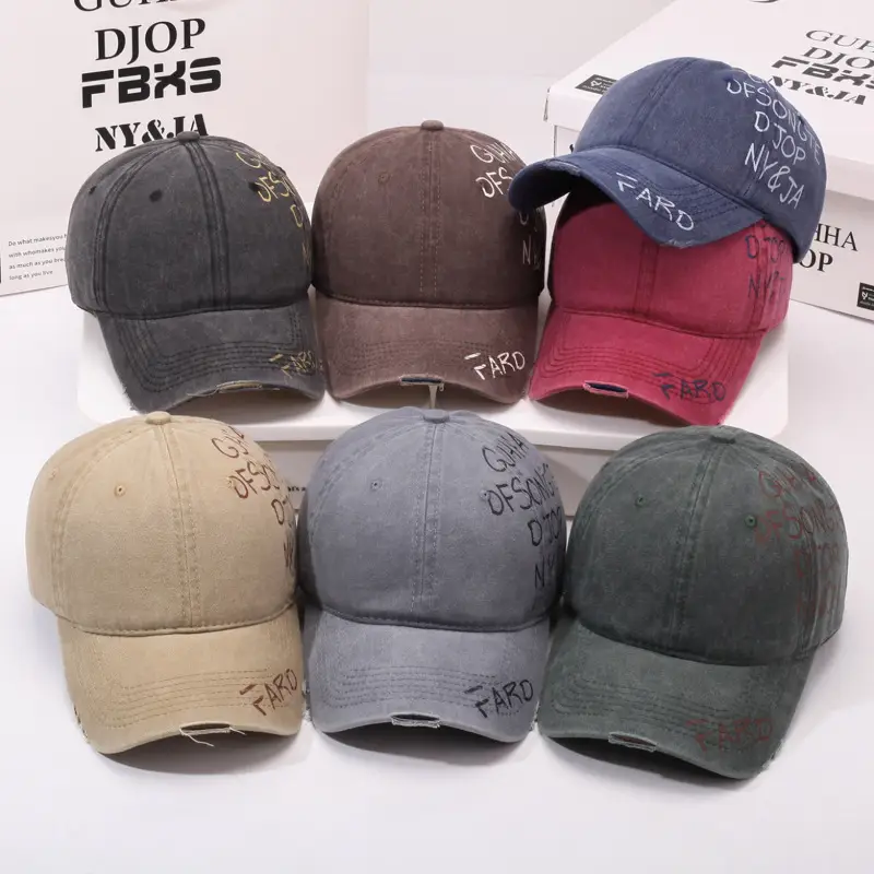 American Retro Washed Distressed Letter Graffiti Duckbill Cap Unisex Curved Brim Sun Hat Versatile Baseball Cap - Image 9