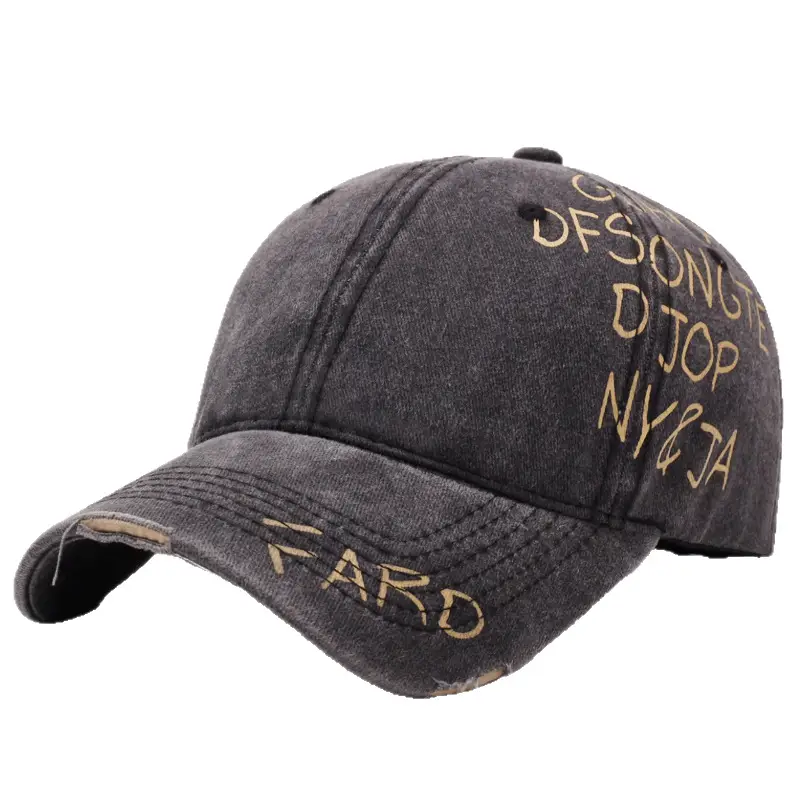American Retro Washed Distressed Letter Graffiti Duckbill Cap Unisex Curved Brim Sun Hat Versatile Baseball Cap - Image 10