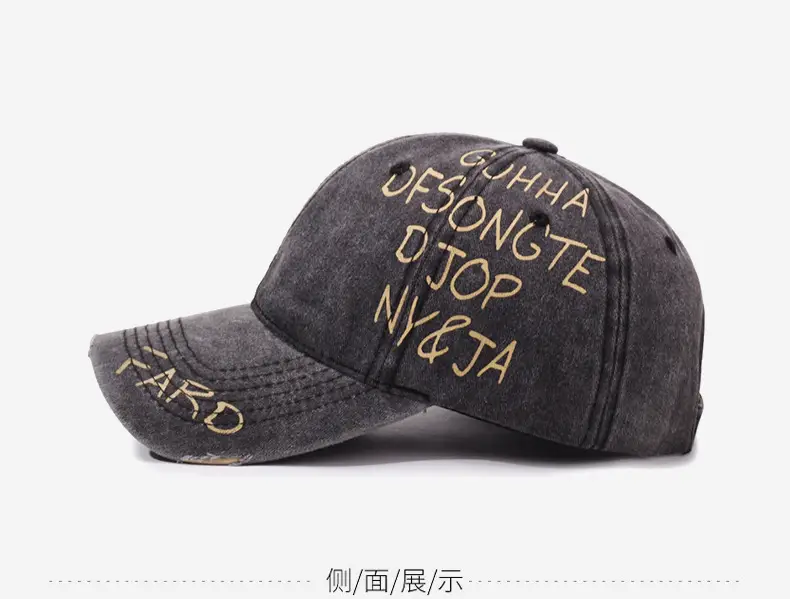 American Retro Washed Distressed Letter Graffiti Duckbill Cap Unisex Curved Brim Sun Hat Versatile Baseball Cap — feature 11