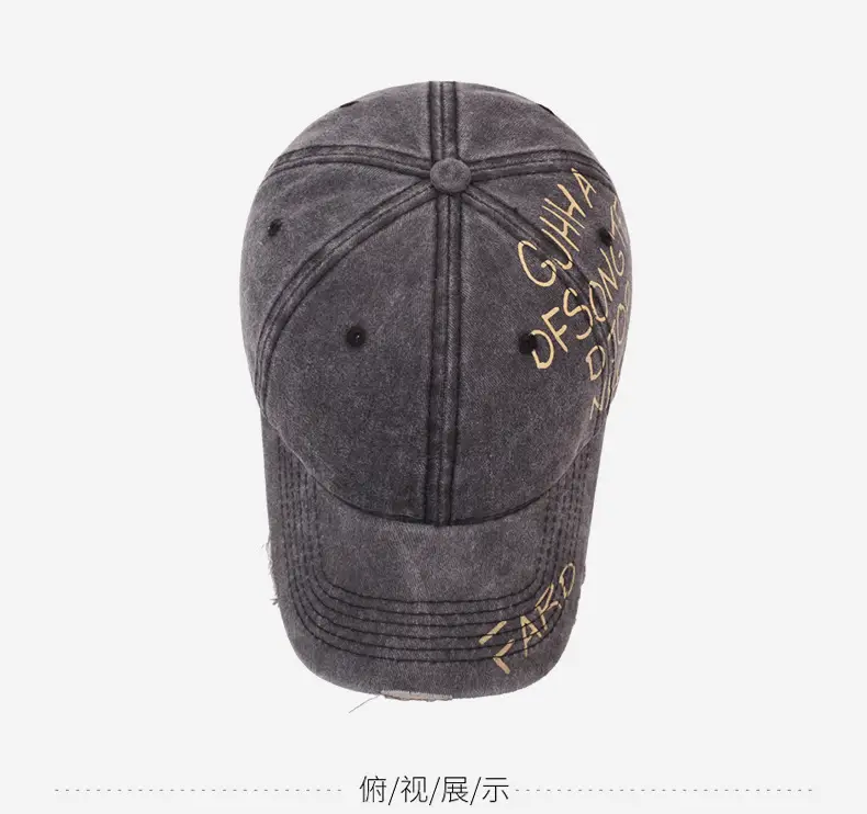 American Retro Washed Distressed Letter Graffiti Duckbill Cap Unisex Curved Brim Sun Hat Versatile Baseball Cap — feature 13