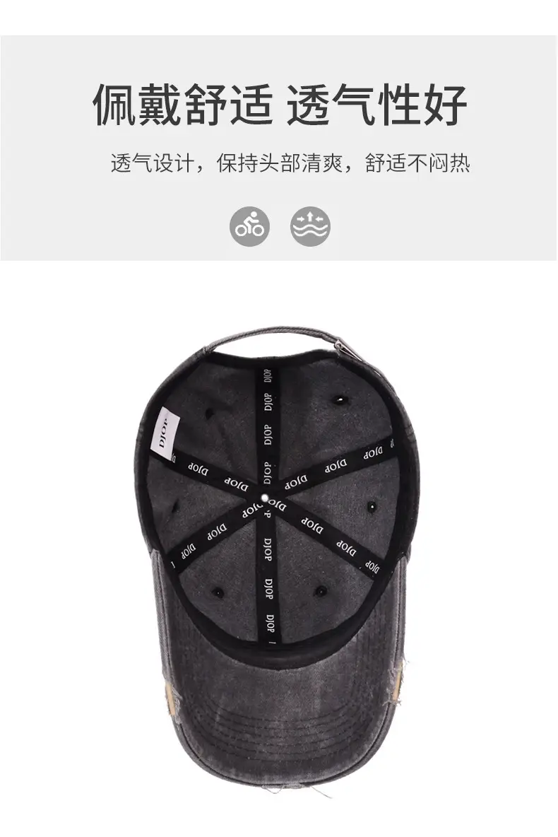 American Retro Washed Distressed Letter Graffiti Duckbill Cap Unisex Curved Brim Sun Hat Versatile Baseball Cap — feature 5