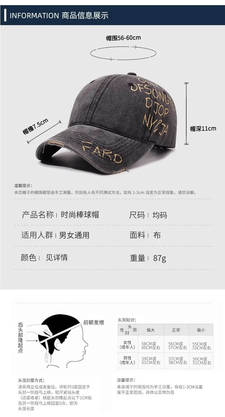 American Retro Washed Distressed Letter Graffiti Duckbill Cap Unisex Curved Brim Sun Hat Versatile Baseball Cap — feature 6