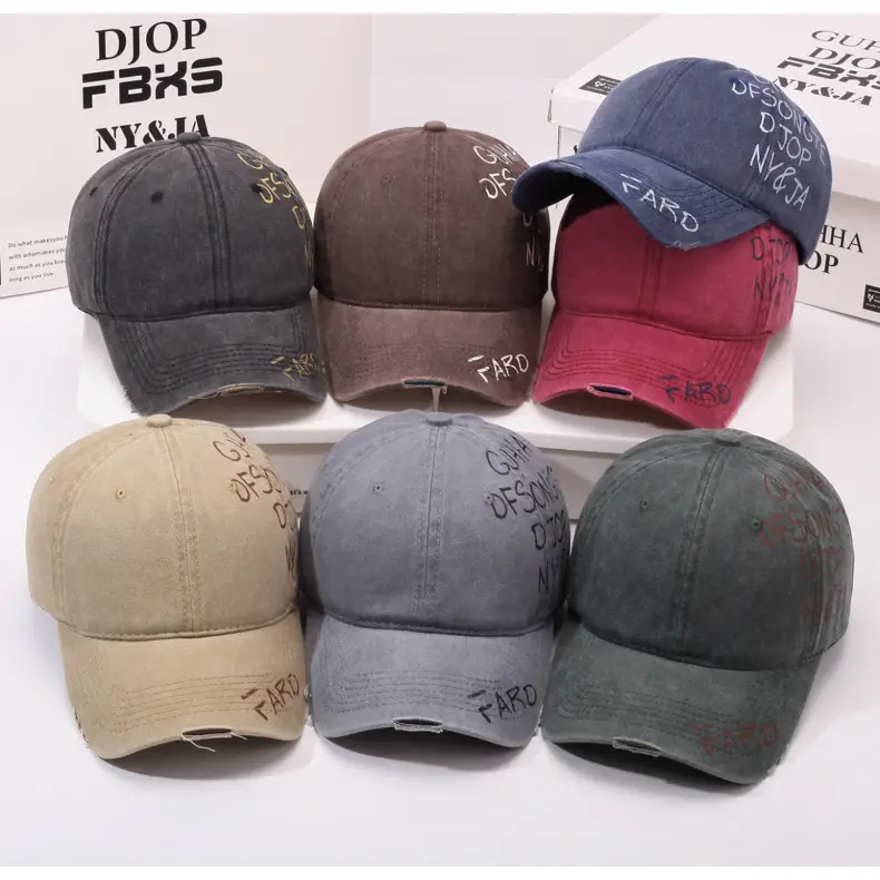American Retro Washed Distressed Letter Graffiti Duckbill Cap Unisex Curved Brim Sun Hat Versatile Baseball Cap — feature 8