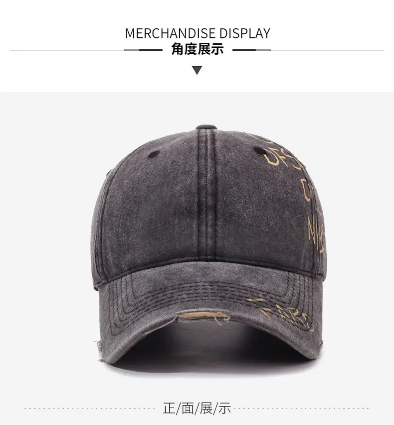 American Retro Washed Distressed Letter Graffiti Duckbill Cap Unisex Curved Brim Sun Hat Versatile Baseball Cap — feature 9